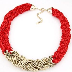Red and Gold Bead Bohemian Necklace